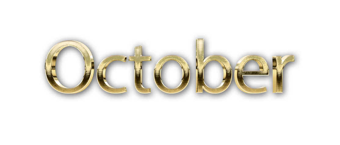 OCTOBER month name word OCTOBER gold 3D text typography PNG images free